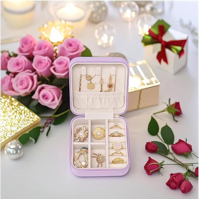 Vlando Small Faux Leather Travel Jewelry Box Organizer Display Storage Case for Rings Earrings Necklace, Purple