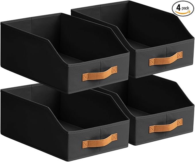 Homsorout Fabric Storage Bins for Organizing - 4 Pack Large Trapezoid Collapsible Storage Bins with Front Handle, Closet Organizers and Storage for Bedroom, Home Shelves, Small Spaces, Black
