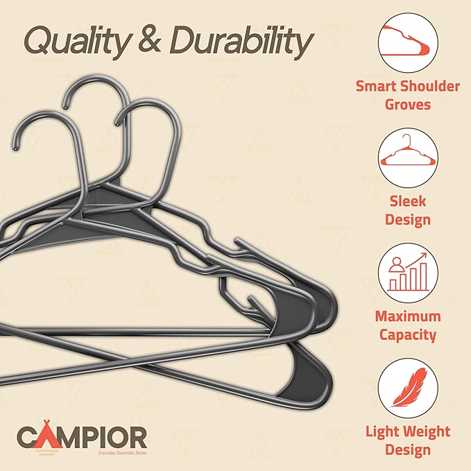 Gray Plastic Hangers 30 Pack– Heavy-Duty Plastic Hangers Slim and Space-Saving, Durable and Lightweight PP with Non-Slip Shoulder Notches for Slip Dresses, Suits, Jackets & Camisoles