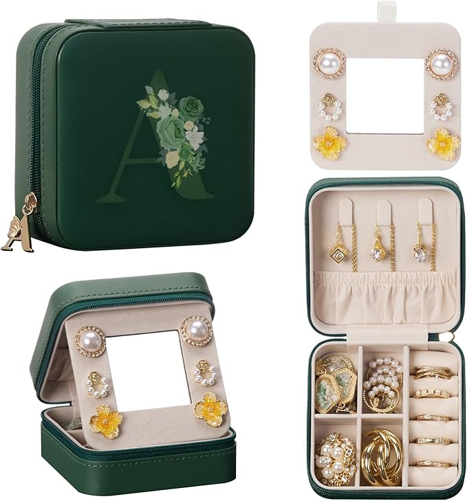 Enthralite Travel Jewelry Box for Gift: Traveling Jewelry Case for Girls Women - Mini Organizer for Necklaces Earrings Green A