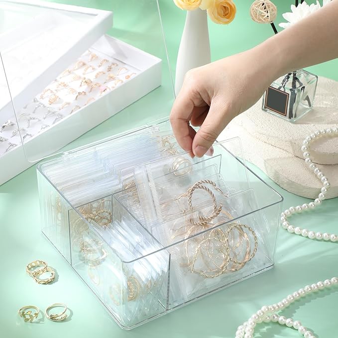 3 Pack 4-in-1 Clear Jewelry Box Organizers with 80 Portable Anti Tarnish Jewelry Bags, Acrylic Organizers and Storage for Women Girls Earrings Rings Necklaces Bracelets Holder