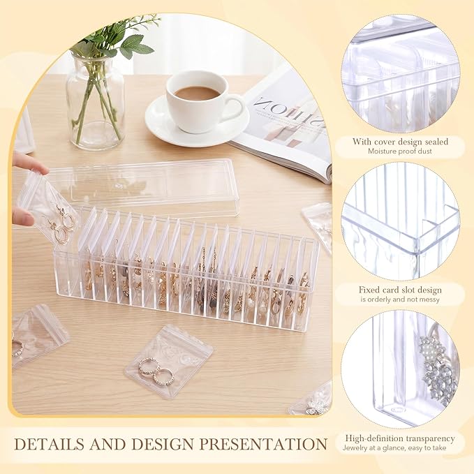 Kenning 84 Pcs Acrylic Jewelry Case Organizer, Clear Jewelry Organizers Holder with Portable Anti Tarnish Storage Bags for Rings, Earrings, Necklaces, Ideal Gifts for Women (Clear)