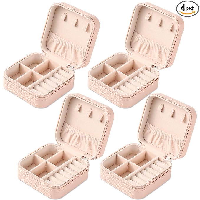 Neveika Portable Travel Mini Jewelry Box Leather Jewellery Ring Organizer Case Storage Gift Box Girls Women (4pcs pink).
