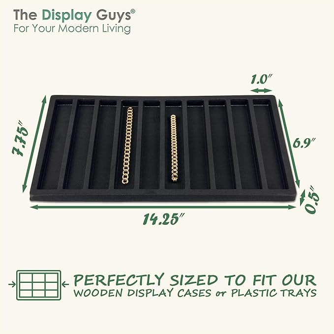 TheDisplayGuys For Your Modern Living 2-Pack 10-Compartments Vertical Flocked Velvet Jewelry Display Inserts - Tray/Case Liners - Bracelet Necklace Storage, (Black) by The Display Guys