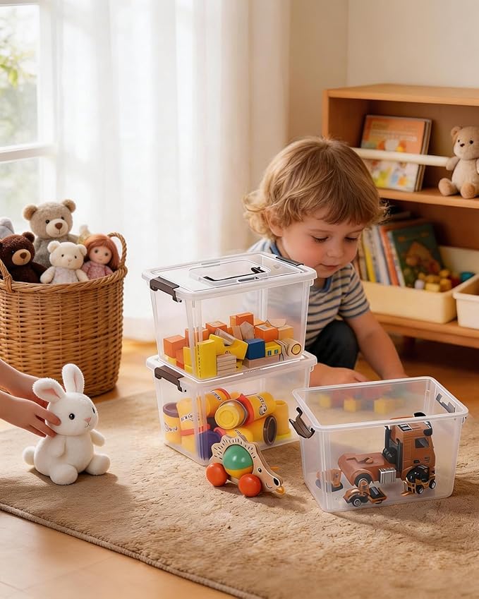 ITYLIFE CITYLIFE Citylife 4 Packs Plastic Storage Bins with Latching Lids Clear Storage Box with handle Stackable Storage Containers for Organizing Toys, Crafts, Legos, Tools
