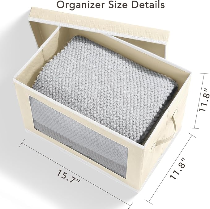 Homsorout Large Storage Baskets Bins with Lids - Stackable Cube Bins for Closet, 3 Pack Beige Windows Organizer Bins, Home Organizers and Storage for Clothes, CD, Towels