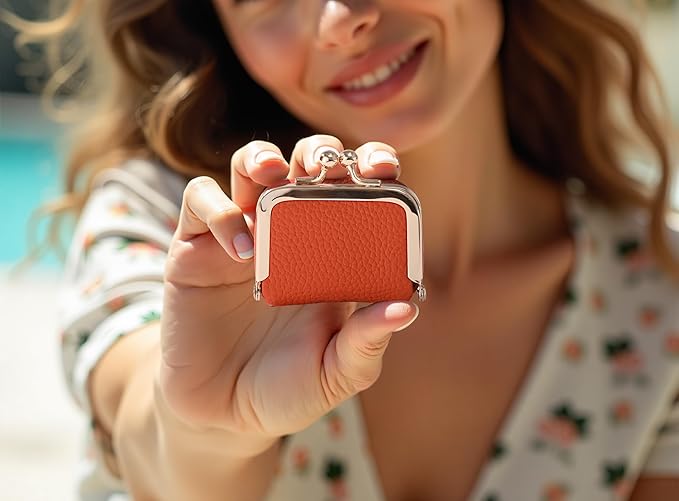 Zivyes Mini Jewelry Box Travel Small Coin Purse Organizer Case Genuine Leather Tiny Size (Orange)