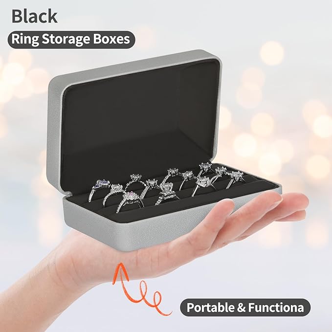 KUKUVR Velet Ring Storage Box for Multiple Rings, Travel Jewelry Stud Earrings Holder Case, 3 Slot Portable Ring Display Organizer Case (Silver)