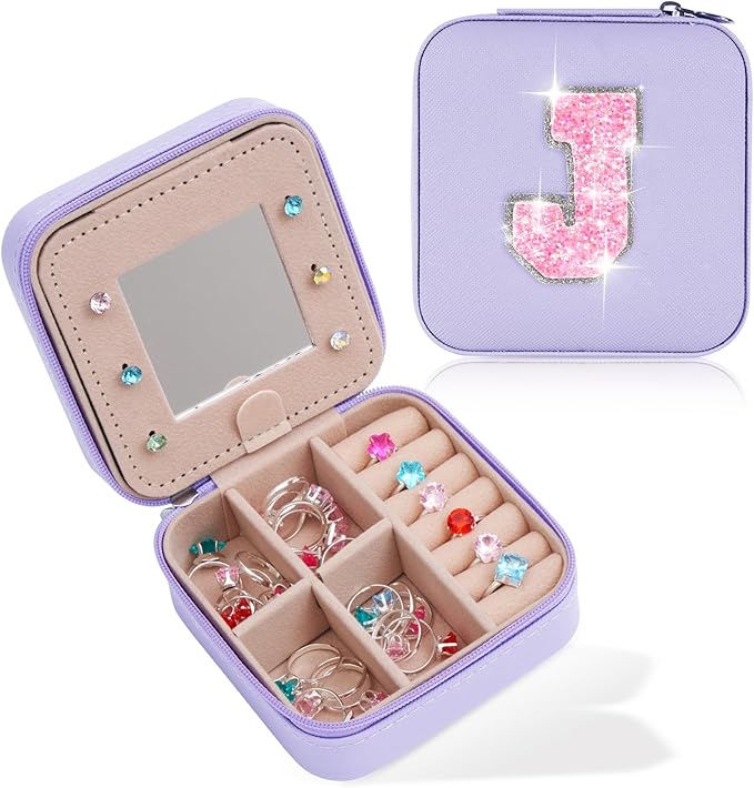 Uygafly Travel Jewelry Case - Personalized Jewelry Box for Women,Small Jewelry Organizer Cute Jewelry Organizers and Storage Aesthetic,Travel Essentials Birthday Gifts for Girls Women | Lavender,J
