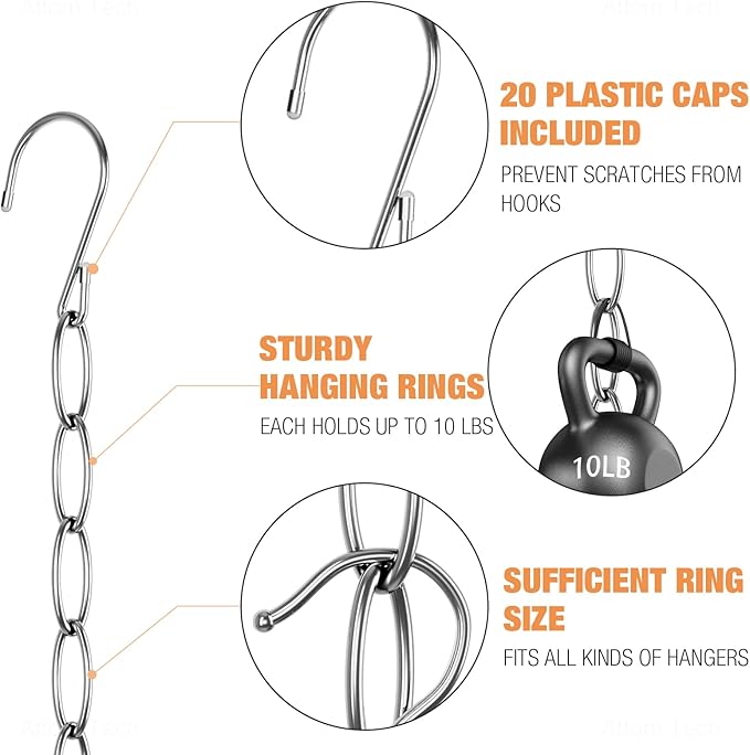 NiHome Clothing Chain Hanger 10-Pack, Metal Closet Organizer Space Saving Hangers with 7 Holes, College Dorm Room Essentials, Closet Organizers & Storage for Home, Office, Cruise & Travel
