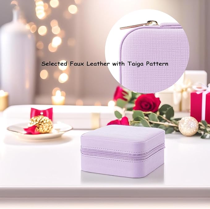 Vlando Small Faux Leather Travel Jewelry Box Organizer Display Storage Case for Rings Earrings Necklace, Purple