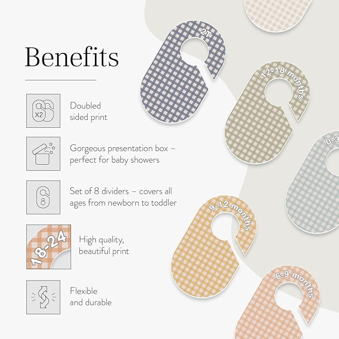 Eli with Love Baby Closet Dividers (Gingham) - Ideal Baby Clothes Dividers – Organize Nursery Closet Hangers by Size/Age