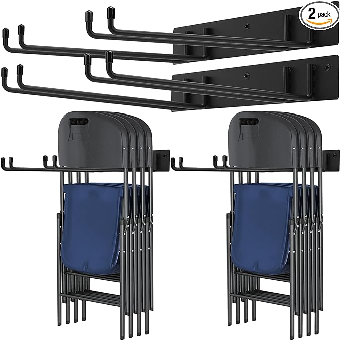 Folding Chair Rack,Metal Folding Chair Storage Rack - 2-Pack,Heavy Duty Design,Garage Organization & Foldable Chair Hanger