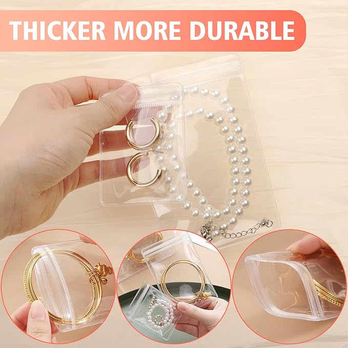17Dec 50 Large Plastic Jewelry Bags with Zipper, Clear Anti Tarnish Jewelry Bags for Small Business