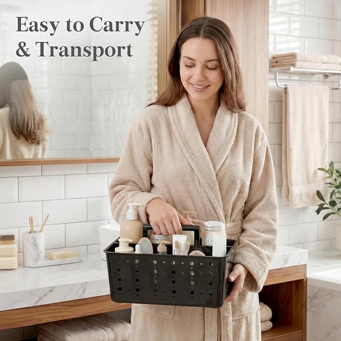 Lifewit Shower Caddy Portable, Cleaning Supplies Caddy Organizer with Handle and Adjustable Dividers, Plastic Shower Basket for Dorm Room Essentials, College, Bathroom, Black, 1 Pack