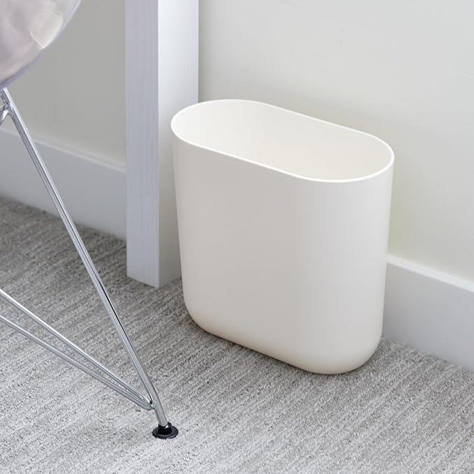 iDesign Small Slim Plastic Bathroom Trash Can, Garbage Can for Bedroom, Office, Desk, Dorm, Coconut White