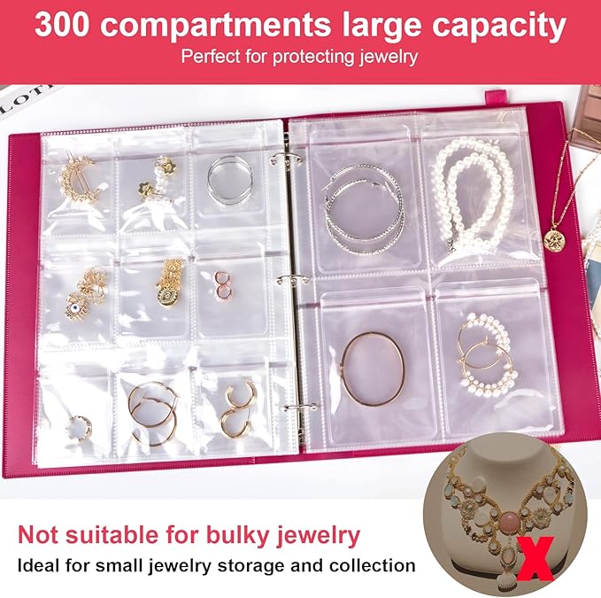 17Dec Large Transparent Jewelry Storage Book with 300 Pockets and 50 Jewelry Pouches,Travel Jewelry Organizer and Storage,Jewelry Binder Organizer for Earring,Bracelet,Necklace