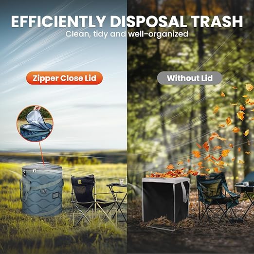 Pop-Up Trash Bin with Removable Divider, Heavy Duty Bottom, Collapsible Storage for Camping, Laundry, Storage and Garden, Waterproof and Tear Resistance Material with Air Vent, Blue