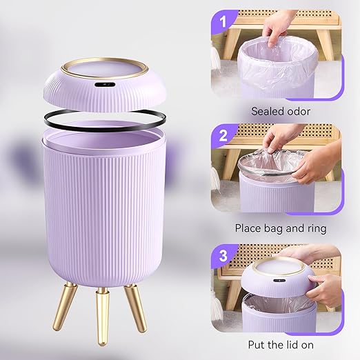 Motion Sensor Bathroom Trash Can with Lid, 3 Gallon/11L Automatic Bathroom Wastebasket,Touchless Trash Bin with Removable Legs for Kitchen,Office,Toilet,Bedroom,Smart Sensor Trashcan-Purple