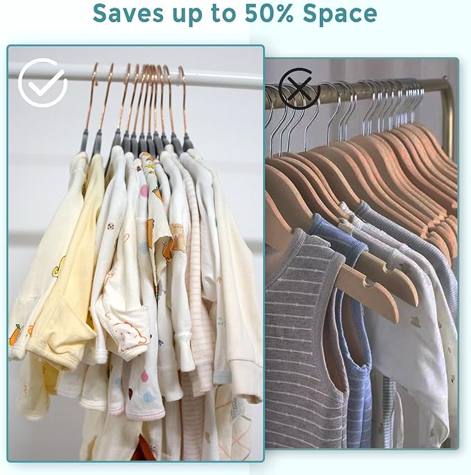 Tonswachic Velvet Baby Hangers 30 Pack - 11 Inch Non-Slip Kids Hanger for Newborn Clothes - Small Toddler Child Hangers Durable for Every Use - 10 Hanger Clips Included, Gray