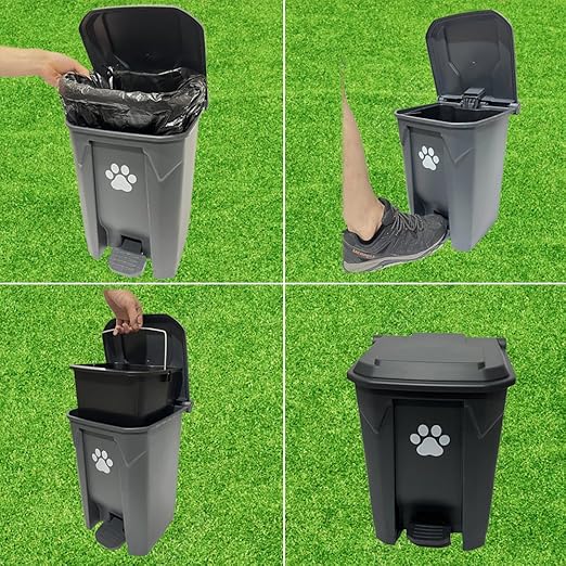Dog Poop Trash Can Outside 20L with Waste Bags Outdoor Dog Poop Trash Can for Backyard with Lid Foot Pedal and Removable Inner Bucket