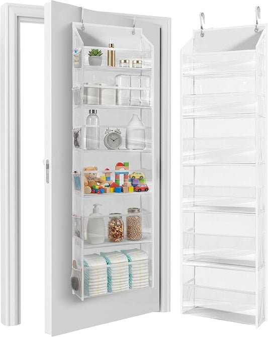 HOMELUX THEORY UPGRADED 6 Tiers Over The Door Organizer Hanging - 100D EXTRA THICK & 50lbs HUGE CAPACITY, 12 Side Mesh Pockets Over The Door Shoe Organizer, Hanging Closet Organizer (Transparent, 1pc)