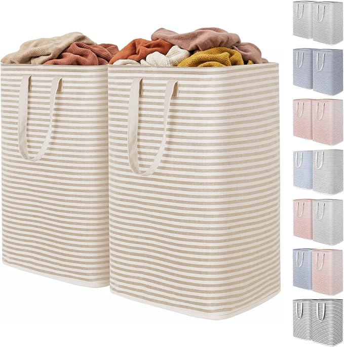 Lifewit 2PcsCesto Ropa Sucia de 80L, Cestos para la Ropa Sucia Grande Plegable e Impermeable con Asas Extensibles, Se Mantiene en Pie y es Fácil de Transportar, para Ropa, Toallas y Juguetes, Beige