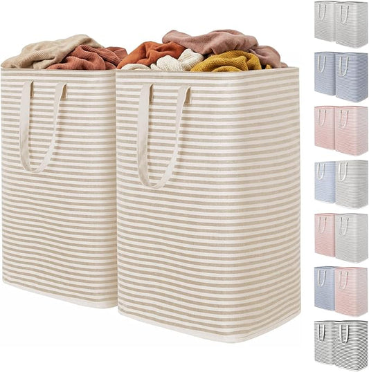 Lifewit 2PcsCesto Ropa Sucia de 80L, Cestos para la Ropa Sucia Grande Plegable e Impermeable con Asas Extensibles, Se Mantiene en Pie y es Fácil de Transportar, para Ropa, Toallas y Juguetes, Beige