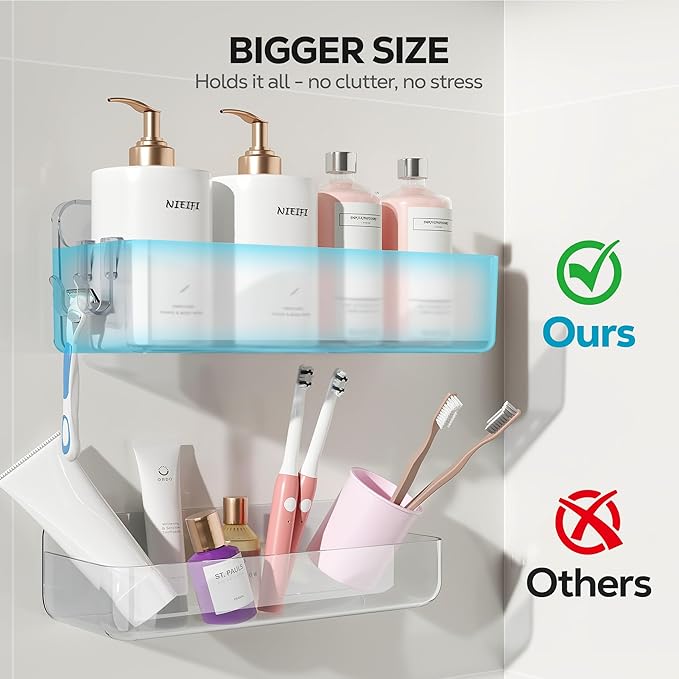 Nieifi Adhesive Wall Shelf, Shower Shelves, Shower Organizer for Bathroom Organization (A-Clear, 4 pieces)