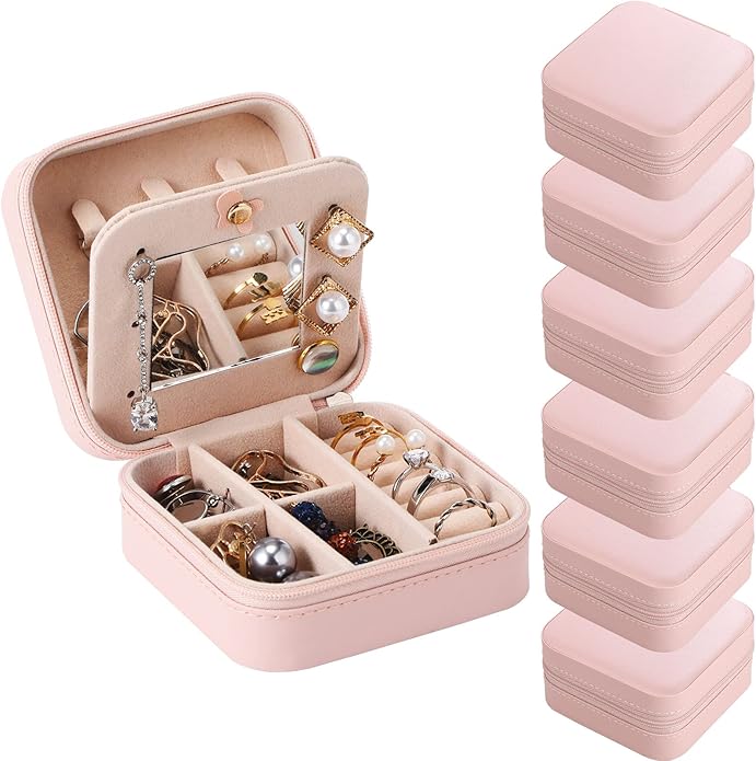 Hillban Bridesmaid Gifts Jewelry Box with Mirror, PU Leather Small Travel Jewelry Case Organizer Storage for Women Girls