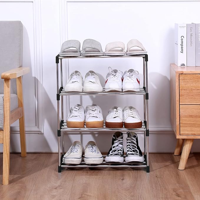 Jucaifu Stackable Small Shoe Rack, Entryway, Hallway and Closet Space Saving Storage and Organization (3-Tier, Black)