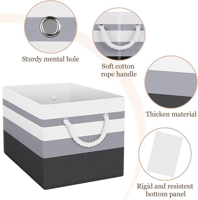 StorageTastic Storage Bin,Collapsible Storage Basket For Organizing,Large Storage Boxes With Rope Handles,Storage Containers,Gradient Grey,3 Pack