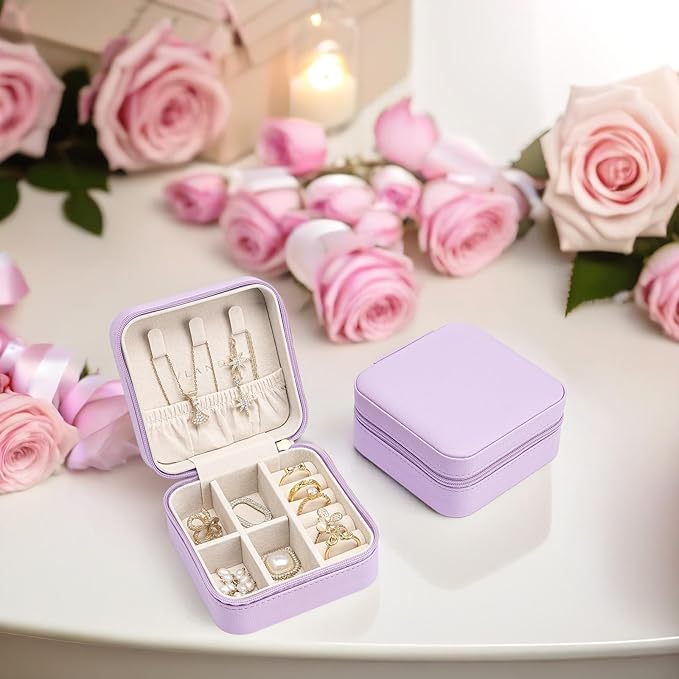 Vlando Small Faux Leather Travel Jewelry Box Organizer Display Storage Case for Rings Earrings Necklace, Purple