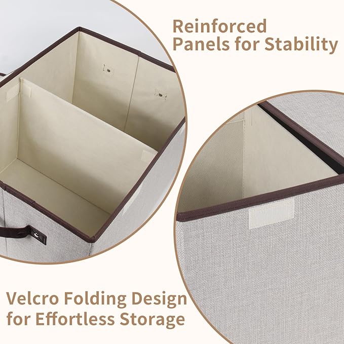 Foldable Fabric Storage Box with Double-Lid & Dividers, Large Organizer for Home, Closet, Office (Grey, 2 Packs)