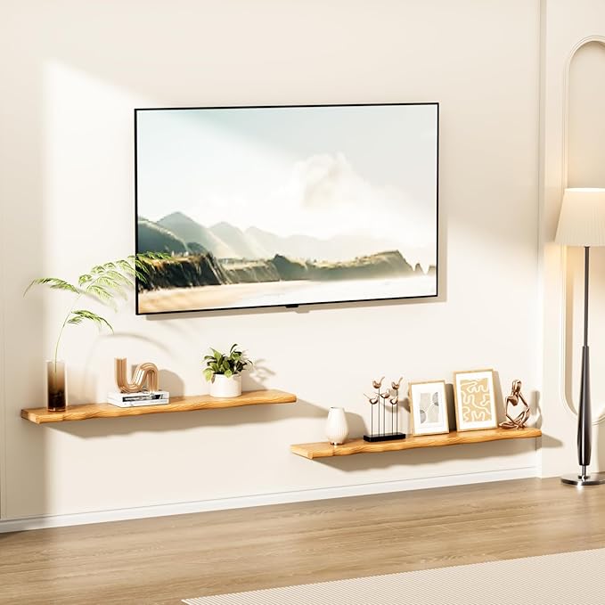 Floating Shelves for Wall Rustic Farmhouse 48 Inch Floating Shelf Bathroom Wooden Shelves for Wall Mounted Live Edge Pine Shelf with Unique Natural Grain for Living Room Bedroom Kitchen (Natural)