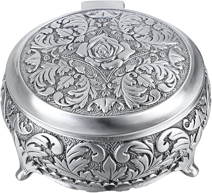 Hipiwe Metal Jewelry Box Vintage Ring Holder Trinket Organizer Small Round Earring Necklace Storage Box Jewelry Display Box Keepsake Box Decorative Jewelry Box Gift for Women
