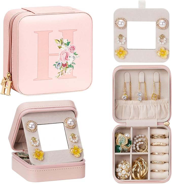 Enthralite Travel Jewelry Box for Girls: Traveling Jewelry Case Gift for Women - Mini Organizer for Necklaces Earrings Pink H