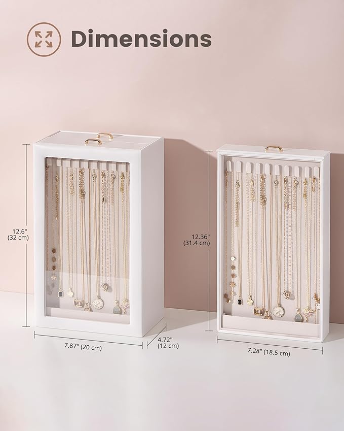 Lolalet Upgraded Double-Sided Hanging Necklace Organizer Box, Jewelry Display Case with Double-Sided Clear Window for Necklaces Bracelets, Tangle-Free Necklace Storage Box, Mothers Day Gift
