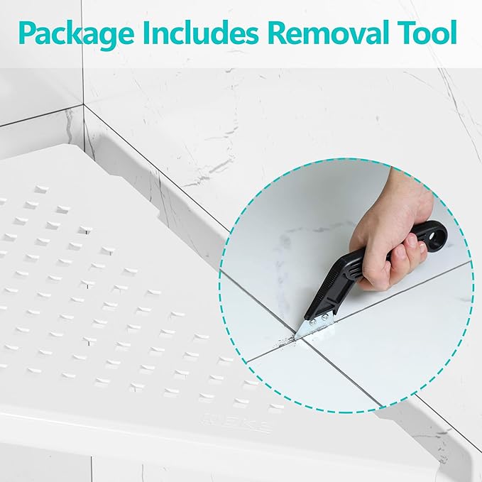 Qeke Corner Shower Shelves, 10” Recessed Tile Shower Shelf Matte White, 304 Stainless Steel Grout in Corner Tile Shower Shelves, No Drilling, 2 Pack