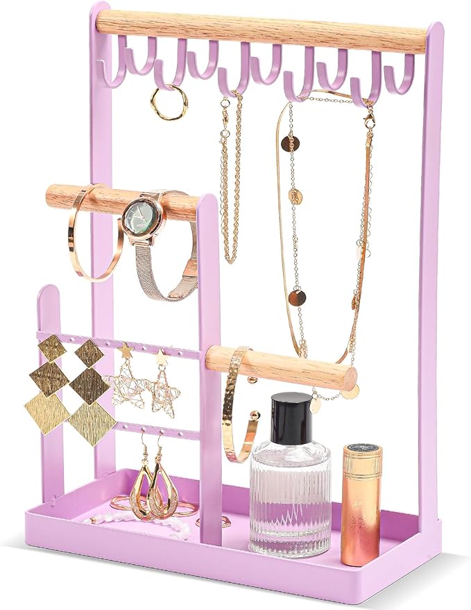 ProCase Cute Jewelry Stand, Aesthetic Jewelry Organizer for Dresser Vanity, Jewelry Holder Display for Necklaces Earrings, Gifts for Teen Girls Women, Bedroom Dorm Decor -Medium, Purple