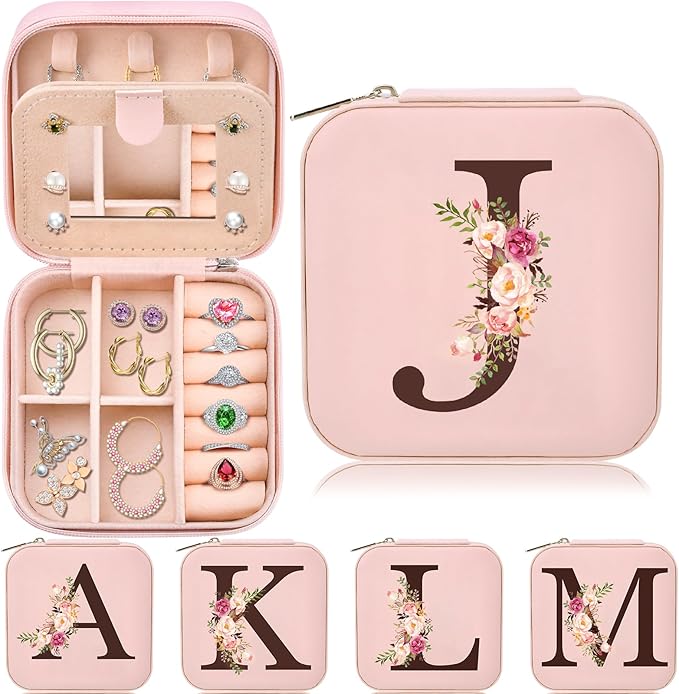 Inngeroo Christmas Gift Ideas, Initial Travel Jewelry Case Box Organizer Personalized Gifts, Fashion Travel Essentials Trendy Stuff Gifts for Teen Girls