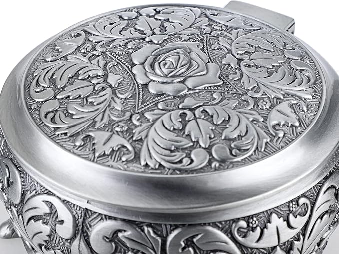 Hipiwe Metal Jewelry Box Vintage Ring Holder Trinket Organizer Small Round Earring Necklace Storage Box Jewelry Display Box Keepsake Box Decorative Jewelry Box Gift for Women