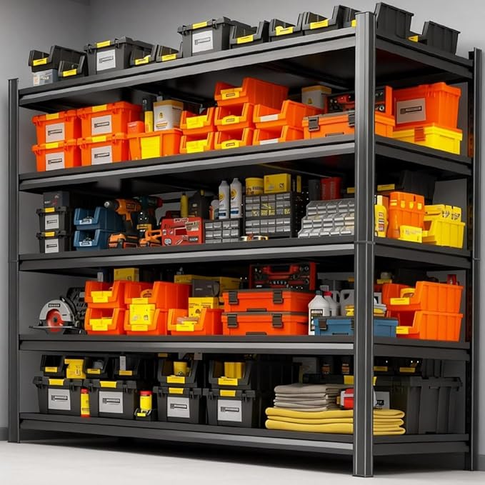 Garage Shelving,Heavy Duty Metal Garage Storage Shelves, Metal Shelving, 3000 lbs Adjustable Standing Shelf and Double-Layer Posts for Garage,Warehouse,Basement (63×45.28×18n-5 Tier)