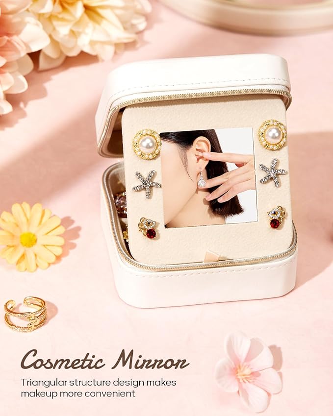 Enthralite Travel Jewelry Box for Girls: Traveling Jewelry Case Gift for Women - Mini Organizer for Necklaces Earrings White Z