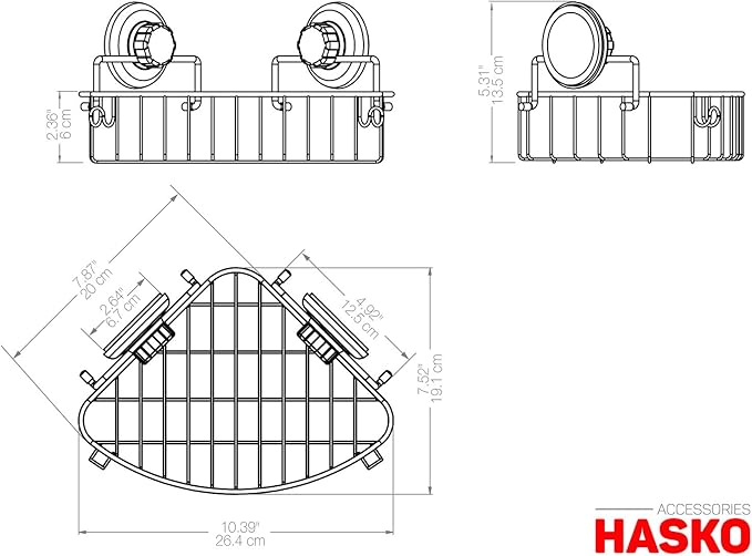 HASKO accessories Suction Cup Corner Shower Caddy - 304 Stainless Steel Shower Shelf - Adhesive 3M Stick Discs Included - Bathroom Caddy with Hooks - No Drilling Bathtub Storage Organizer (Bronze)