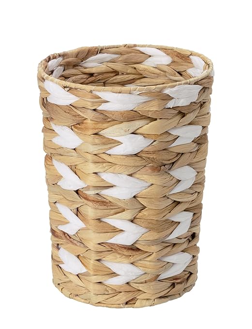 StorageWorks Wicker Waste Basket, Small Trash Can, Rattan Trash Basket with Handwoven Water Hyacinth and Paper Rope, Wicker Garbage Can for Bathroom, Bedroom, 1 Pack
