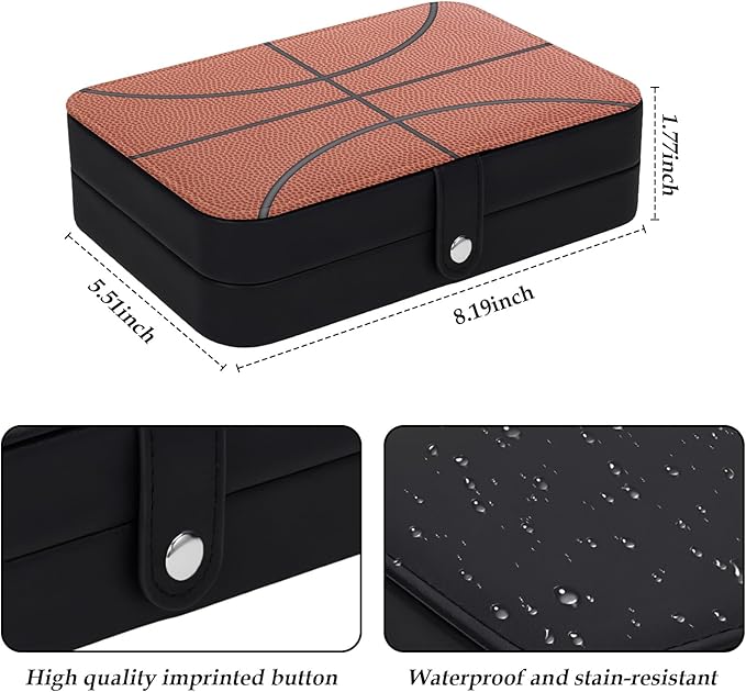 Basketball Leather Jewelry Box Portable Small Travel Jewelry Case for Women Men Girls Boys Basketball Jewellery Travel Case Organizer for Ring Necklace Earrings Women Birthday Christmas Gift
