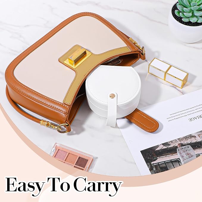 6 Pack Travel Jewelry Case, Mini Leather Bridesmaid Jewelry Gift Box Bulk, Half Moon Design, Detachable Handle, Small Earring Storage Organizer for Women Girls Bridesmaid Proposal Gifts (White)
