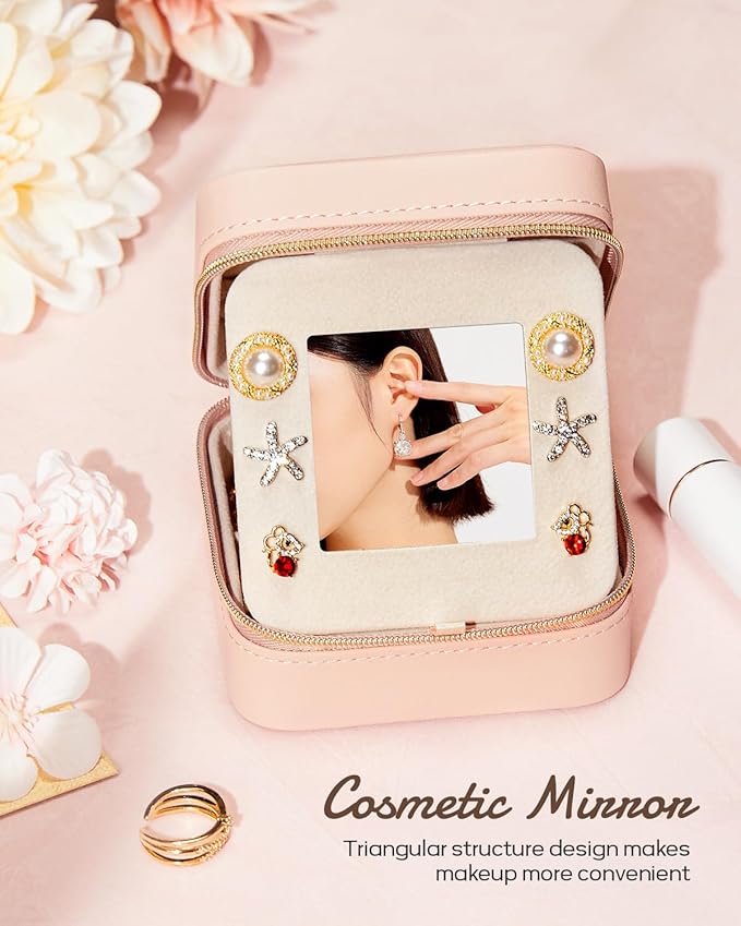 Enthralite Travel Jewelry Box for Girls: Traveling Jewelry Case Gift for Women - Mini Organizer for Necklaces Earrings Pink T