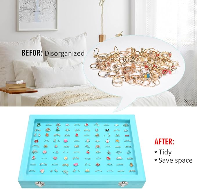 Vicoter Rings Organizer Tray 100 Slot Velvet Ring Earring Storage Box TranSparent Cover Jewelry Store Ring Display Box Jewelry Display Cabinet for Girl Wife Mother